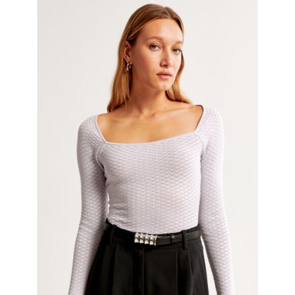 NWT Women's Abercrombie & Fitch Pointelle Square Neck Bodysuit - Size M - Picture 3 of 7